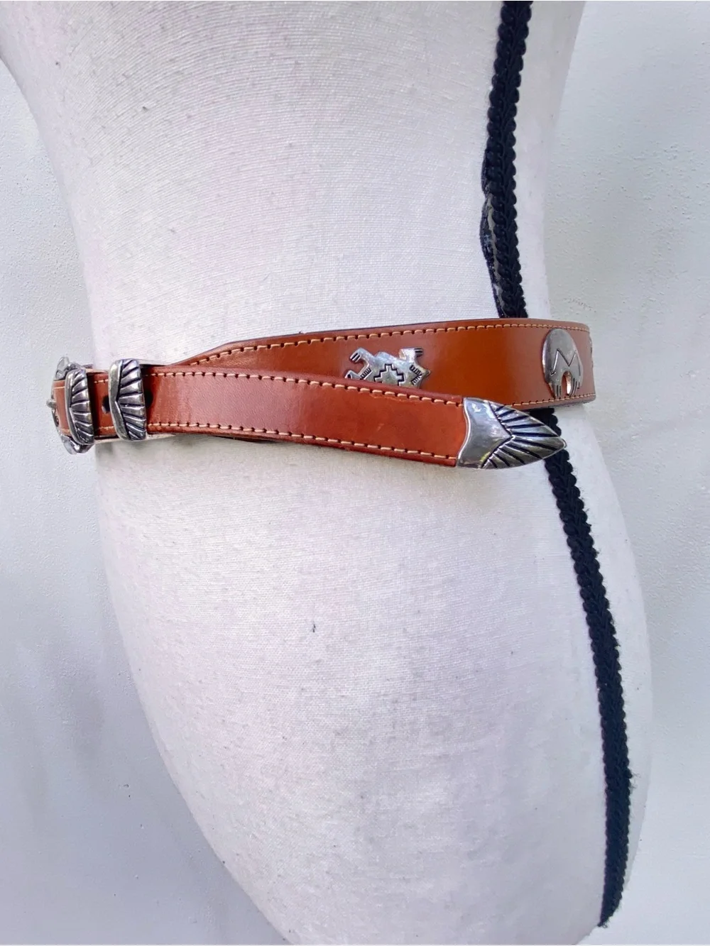 Appaloosa Trading Co. Handmade Brown Leather & Silver Tribal Animal Belt Small
